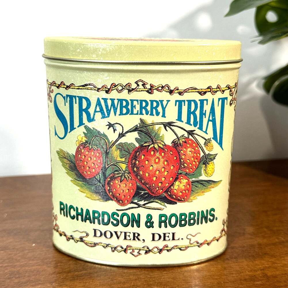 Richardson & Robbins Strawberry Treat Tin Canister Cookie Coffee Kitchen Storage